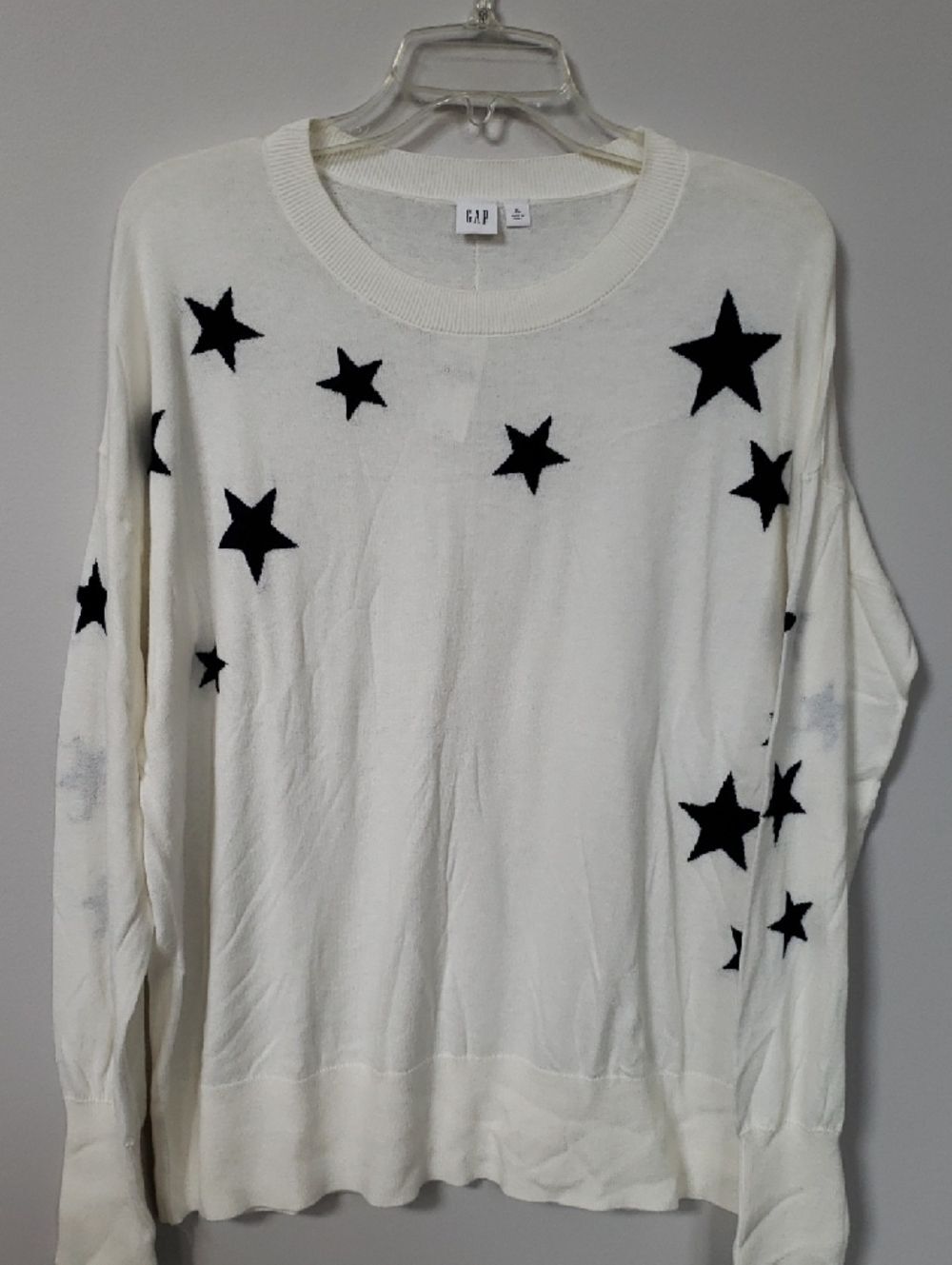 GAP Lightweight Sweater Womens XL Navy Stars On Cream Patriotic Career